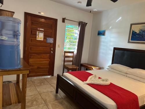 a bedroom with a bed and a water tank at All Seasons Belize in Hopkins