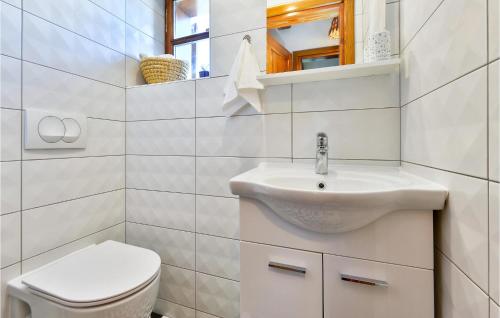 a white bathroom with a sink and a toilet at Awesome Home In Breznicki Hum in Donje Makojišće