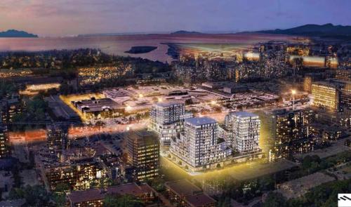 an aerial view of a city at night at Brand new Stylists Richmond central 2B2BR in Richmond