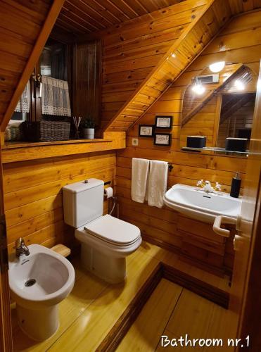 a bathroom with a toilet and a sink at CASA ABETOS Elite in Sierra Nevada