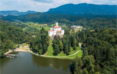 an aerial view of a castle on an island in the water at Cozy Home In Vitesinec With Sauna in Salinovec