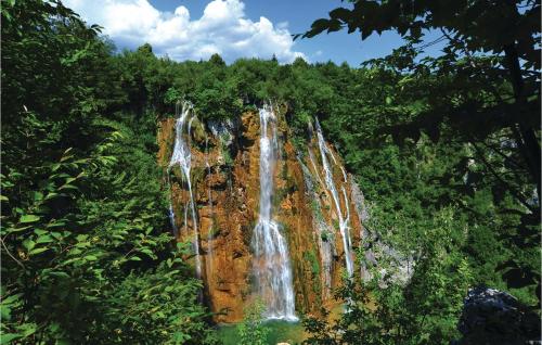 a waterfall in the middle of a forest at Two-Bedroom Apartment In Ogulin in Jasenak