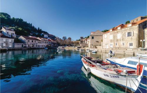a couple of boats docked in a river with buildings at Six-Bedroom Holiday Home In Sipan in Suđurađ