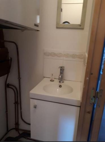 a bathroom with a white sink and a mirror at Studio in Bruyères-le-Châtel