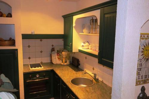 a kitchen with a sink and a counter top at Maison 90m2 avec grand parc au bord de la rivière in Montredon-Labessonnié