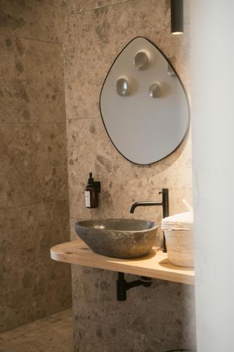 a bathroom with a sink and a mirror on a shelf at Ölerhof in Haag am Hausruck