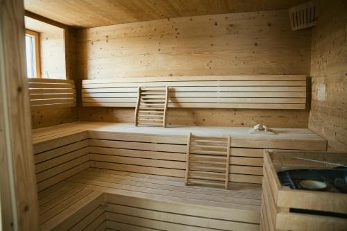 a sauna with two chairs and a dog in it at Ölerhof in Haag am Hausruck