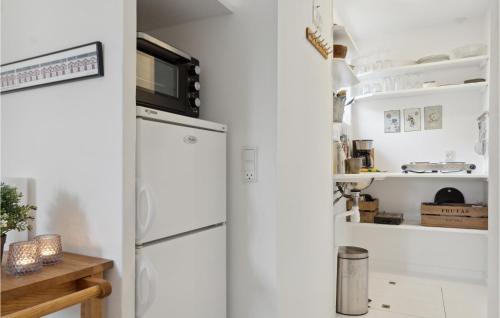 a kitchen with a white refrigerator and a microwave at Beautiful Apartment In Skagen With Wifi in Skagen