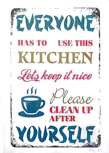 a sign that says everyone has to use this kitchen lets keep it nice cleaned up at Afgo Hostel in Ouarzazate