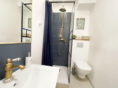 un bagno con doccia, lavandino e WC di Le Cin et Chic Vidéoprojecteur Popcorn Netflix a Saint-Étienne