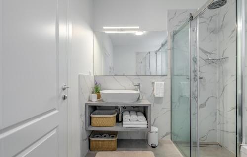 a bathroom with a sink and a shower at Stunning Home In Plano in Plano