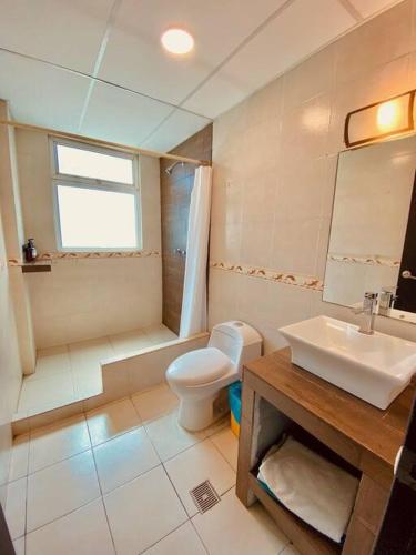 a bathroom with a sink and a toilet at Depto Excelente ubicación Vista parcial Mar in Boca del Río