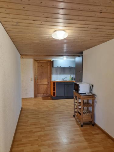 ザンクト・ペーターにあるPlattenhofのキッチンとテーブルが備わる空の部屋