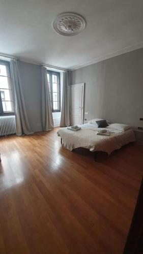 - une chambre avec un lit sur du parquet dans l'établissement L'Authentique et Spacieux - Vieille Ville, à Annecy