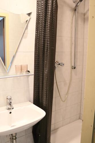 a bathroom with a shower and a sink and a tub at Pension Gladbeck - Ihre Pension im Ruhrgebiet in Gladbeck