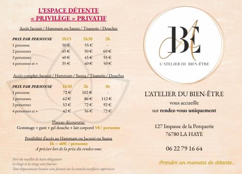 a picture of the menu of the bec at Les terres de Marie - Logements calmes et modernes in La Haye-en-Lyons