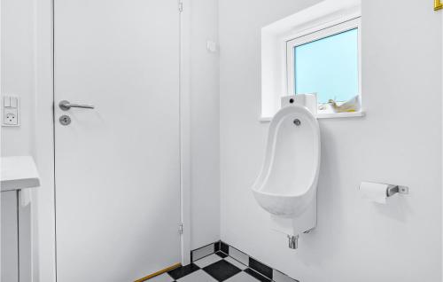 a white urinal in a bathroom with a window at Three-Bedroom Holiday Home In Grenaa in Grenå