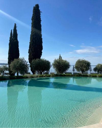 a large pool of water with trees in the background at Locanda San Vigilio in Garda
