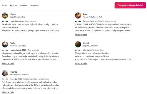 a screenshot of the menu of a restaurant at Meraki Cabaña Privada in Pereira