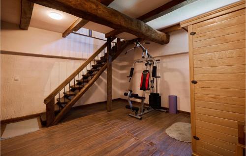 a room with a gym with a staircase and a treadmill at Gorgeous Home In Popovaca With Wifi in Popovača