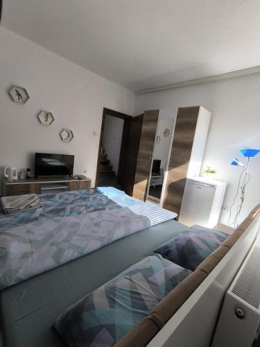 a bedroom with a large bed and a television at Mountain House - Brezovica in Brezovicë