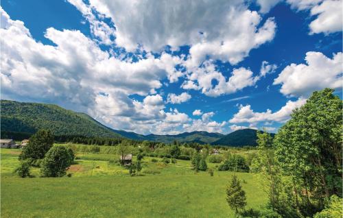 a green field with mountains in the background at One-Bedroom Apartment In Ogulin in Jasenak