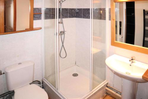 une salle de bain avec une douche, des toilettes et un lavabo dans l'établissement Résidence L'edelweiss - Très bel appartement 3 pièces 8 personnes en duplex coeur de station MAE-5171, aux Orres