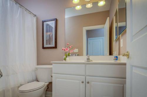 een badkamer met een toilet, een wastafel en een spiegel bij Great value 2 bedroom 1 bath in Manassas