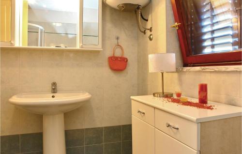 a bathroom with a sink and a mirror and a white sink at Cozy Home In Kapelica With Wifi in Raša