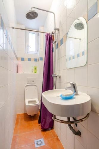 une salle de bain avec un lavabo et des toilettes dans l'établissement Appartement Porte De Clichy, à Clichy