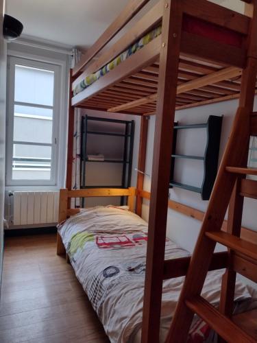 a bedroom with two bunk beds and a ladder at Petit appartement - Quartier Vaugueux Château in Caen