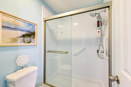 a shower with a glass door in a bathroom at Golf Getaway with Pool Access Little River Home! in Little River