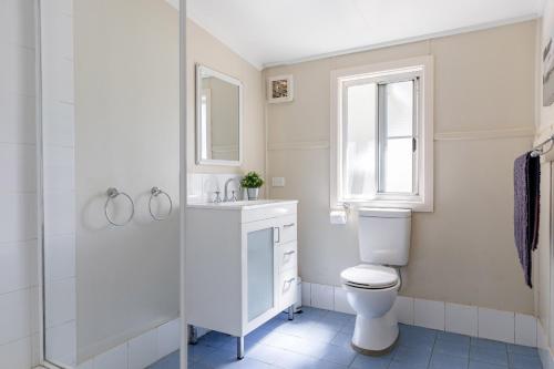 un bagno con wc, lavandino e doccia di Tuckers Rocks Cottage a Repton