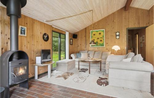 un soggiorno con camino e piano cottura di Three-Bedroom Holiday Home In Jerup a Jerup