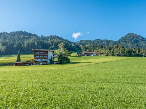 a large green field with a house in the background at Johanna und Sonja in Scheffach