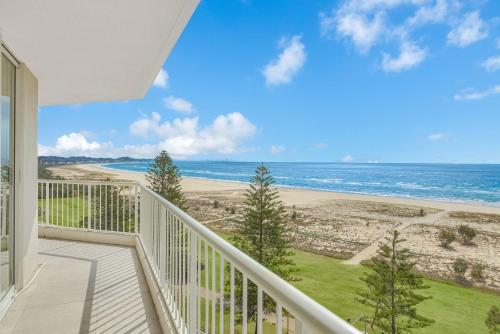 a balcony with a view of the beach at Meridian Tower Kirra Beach in Gold Coast