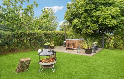 a backyard with a grill in the grass at Amazing Home In Hemmet With Wifi in Hemmet