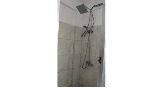 a shower with a shower head in a bathroom at Rice Field View Apartment in Mahilaom