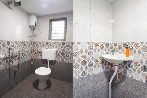 two pictures of a bathroom with a toilet and a sink at FabHotel New Falcon Inn - Nr Balewadi stadium in Pune