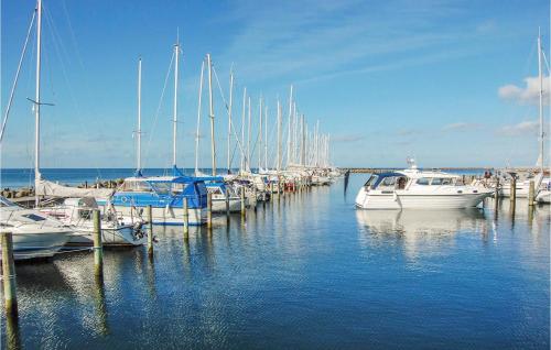 a group of boats docked at a dock in the water at Beautiful Home In Karrebæksminde in Karrebæksminde