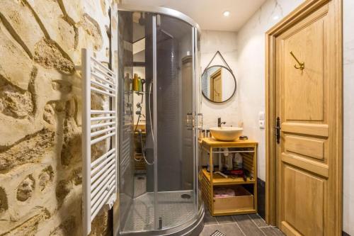 une salle de bain avec douche et lavabo dans l'établissement Lovely apartment in Louvre, à Paris