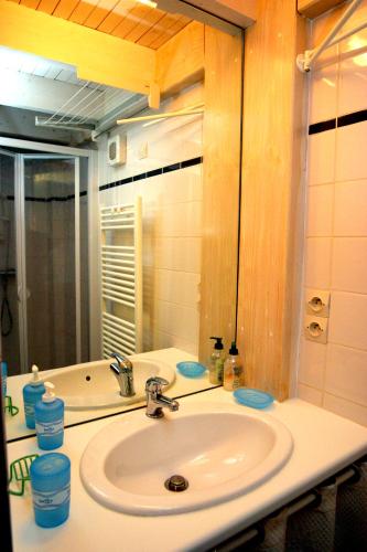 un comptoir de salle de bain avec un lavabo et un miroir dans l'établissement Danae 2, à Saint-Martin-de-Ré