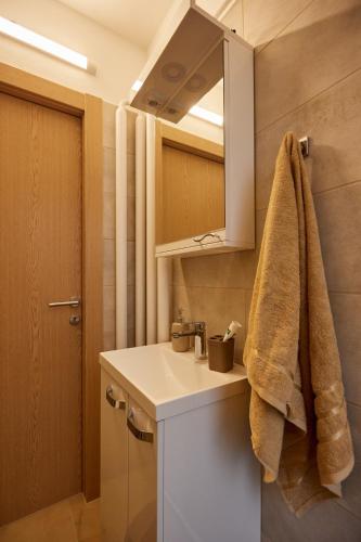 a bathroom with a sink and a towel at Best choice Hram centar in Belgrade