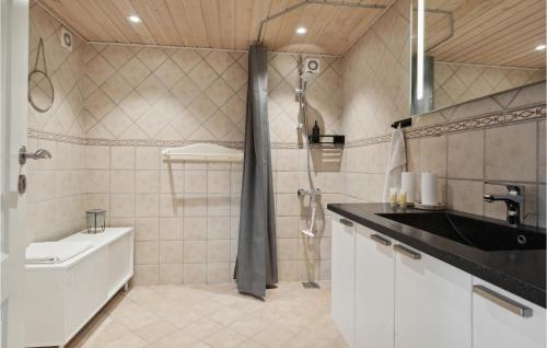 a bathroom with a shower and a sink and a tub at Gorgeous Home In Børkop With Kitchen in Børkop