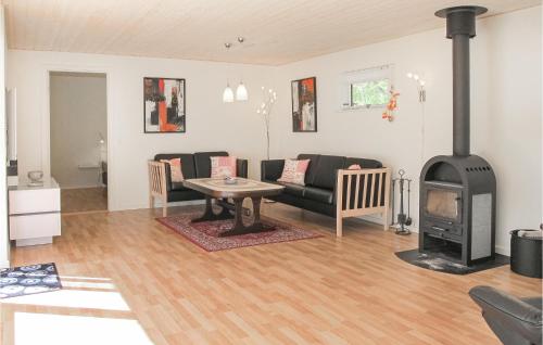 a living room with a couch and a wood stove at Amazing Home In Nexø With Wifi in Neksø