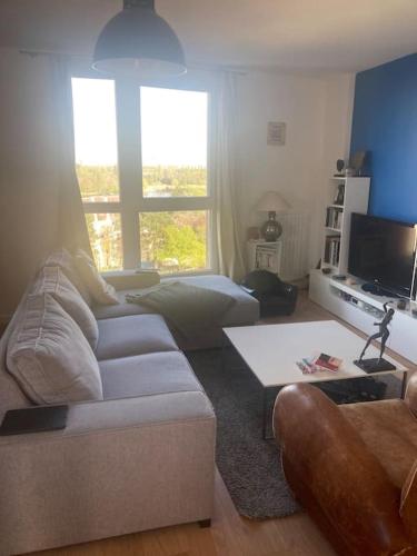 un salon avec un canapé et une table dans l'établissement Élégance et confort dans un 3 pièces rénové, à Créteil