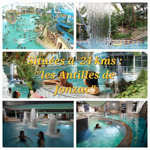 un collage de photos d'un parc aquatique dans l'établissement Appartement récemment rénové, à Saint-Léger