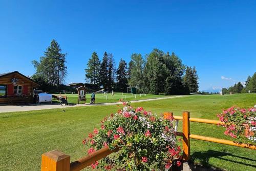 a wooden fence with flowers in a park at Charming Chalet Downtown in Lens