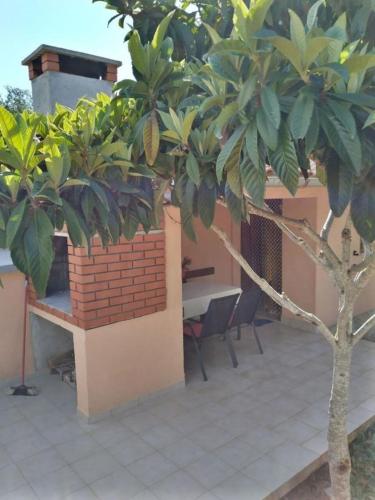a patio with a tree and a table and chairs at House Nature park in Sali