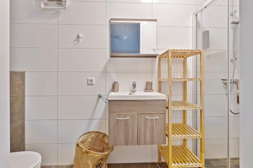 a bathroom with a sink and a shower at Hertog 2 in Eindhoven